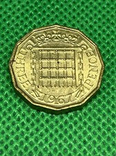 1967 Queen Elizabeth II Brass Three Pence Coin 3p Circulated 