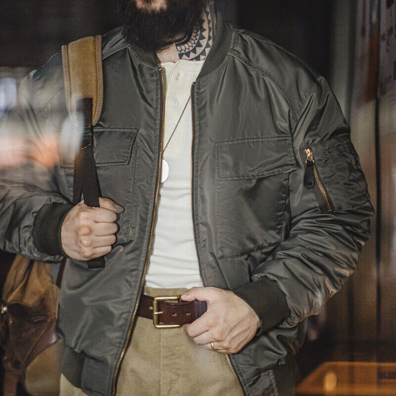Men's Vintage Bomber Jackets Padded Military Full Zip Pocket Men's Vintage Bomber Jackets Padded Military Full Zip Pocket