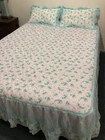 Vintage Bed Bedspread Queen Retro 250x250cm Blue Quilted Floral Boho Shabby NOS