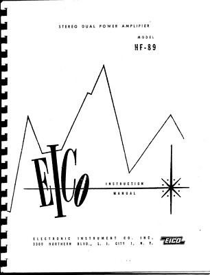 Amplifier Owners Instruction Manual Fits Eico HF-89 Stereo Dual Power