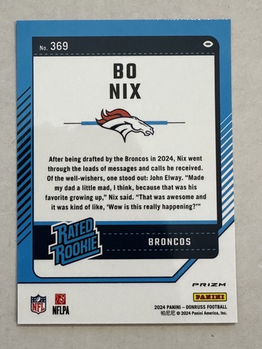Bo Nix 2024 Donruss Optic Preview Pink Rated Rookie Card #369 SP NM or better - Picture 2 of 2