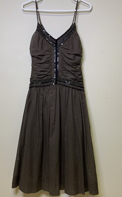 Robe Soirée Theory Vert Olive à Paillettes Et Perles - Taille Small (4) - Bretelles Spaghetti