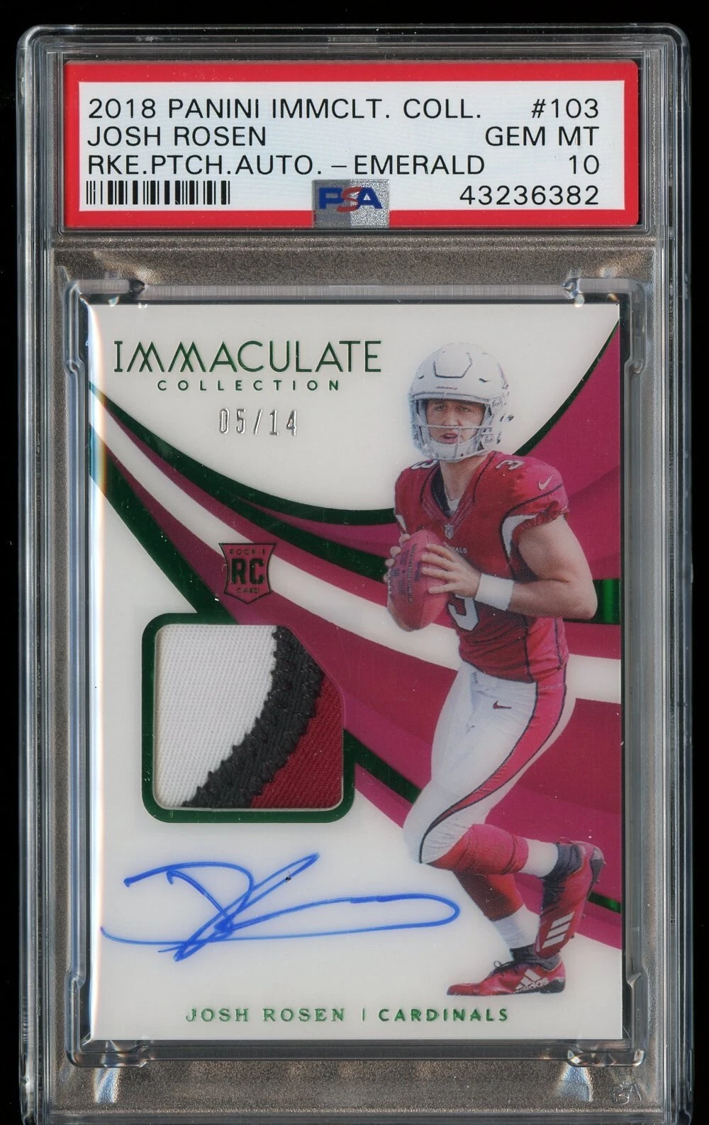 Josh Rosen Panini Immaculate Collection #103 Rookie Patch Autograph-Emerald
