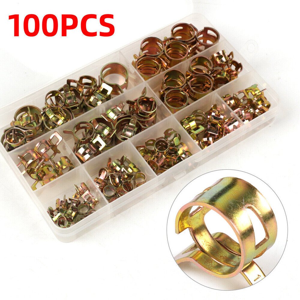 100PCS Spring Clips Fuel Hose Clamps Line Water Pipe Air Tube 617mm