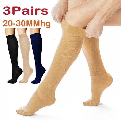Unisex Compression Socks - 20-30 mmHg Black/Blue/Beige (3 Pairs) - Picture 11 of 15