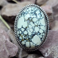 Albert Jake New Lander Turquoise Sterling Silver Navajo Ring Size 9