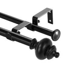5/8" Round Urn Adjustable Double Drapery Curtain Rod, 28"-48"/48"-84",84"-120"
