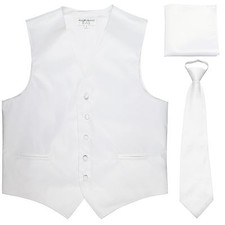 New Men's Solid Tuxedo Vest Waistcoat Pre-tied Set Necktie White