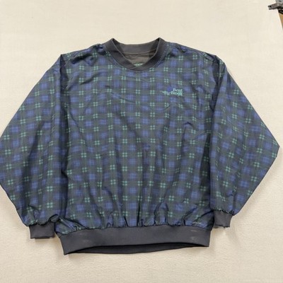 Divots Jacket Mens XL Blue Plaid Windbreaker Golf Bent Brook Pullover Elastic