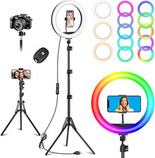 10.3" Selfie Ring Light with Stand and Phone Holder, 73" Tripod, 96 RGB Lighting
