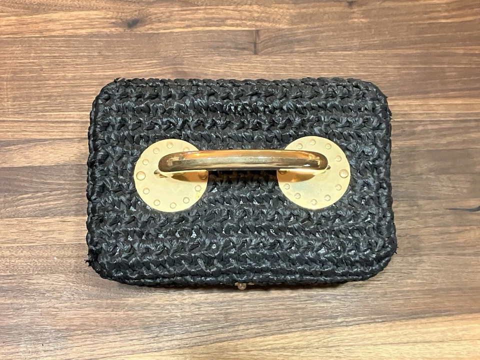 Cartera Italiana Alfredo Picchi Negra Tejida Cuerda Caja Foto 4 de 4