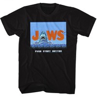 Jaws T-Shirt Kurzarm Herren Shirt Baumwolle Crew Neck Schwarz Regular