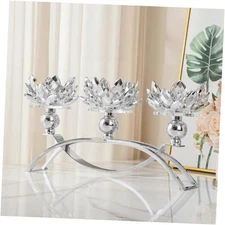 Crystal Candle Holders Lotus Candelabras Arch Candlestick, 3-Arm Silver