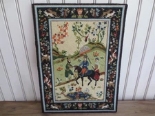 1970's Mounted PERSIAN TAPESTRY Chinoiserie-Style NEEDLEPOINT - 16" x 21-1/2"