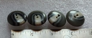 4 Vintage Black Gray Marbleized Plastic Shank Buttons 1" Art Deco Style Coat Swe