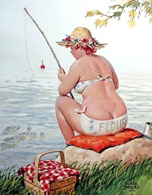 Duane Bryers' plump and pretty Hilda - Out Fishing 16''X20'' GLOSSY POSTER PRINT