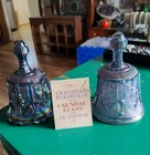 2 FENTON Iridescent Amethyst & Plum 5.5" Carnival Glass BELLs Gothic Sable Arch.