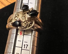 Unique Sterling Marcasite and Onyx Ring SZ 5.75 ish see mandrel 