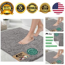 Bath Rug Mat Absorbent Chenille 24x17 Gray Bathroom Floor Mat