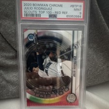 Topps 2020 Bowman Chrome Julio Rodriguez Scouts Top 100 BTP-16 Red PSA 9