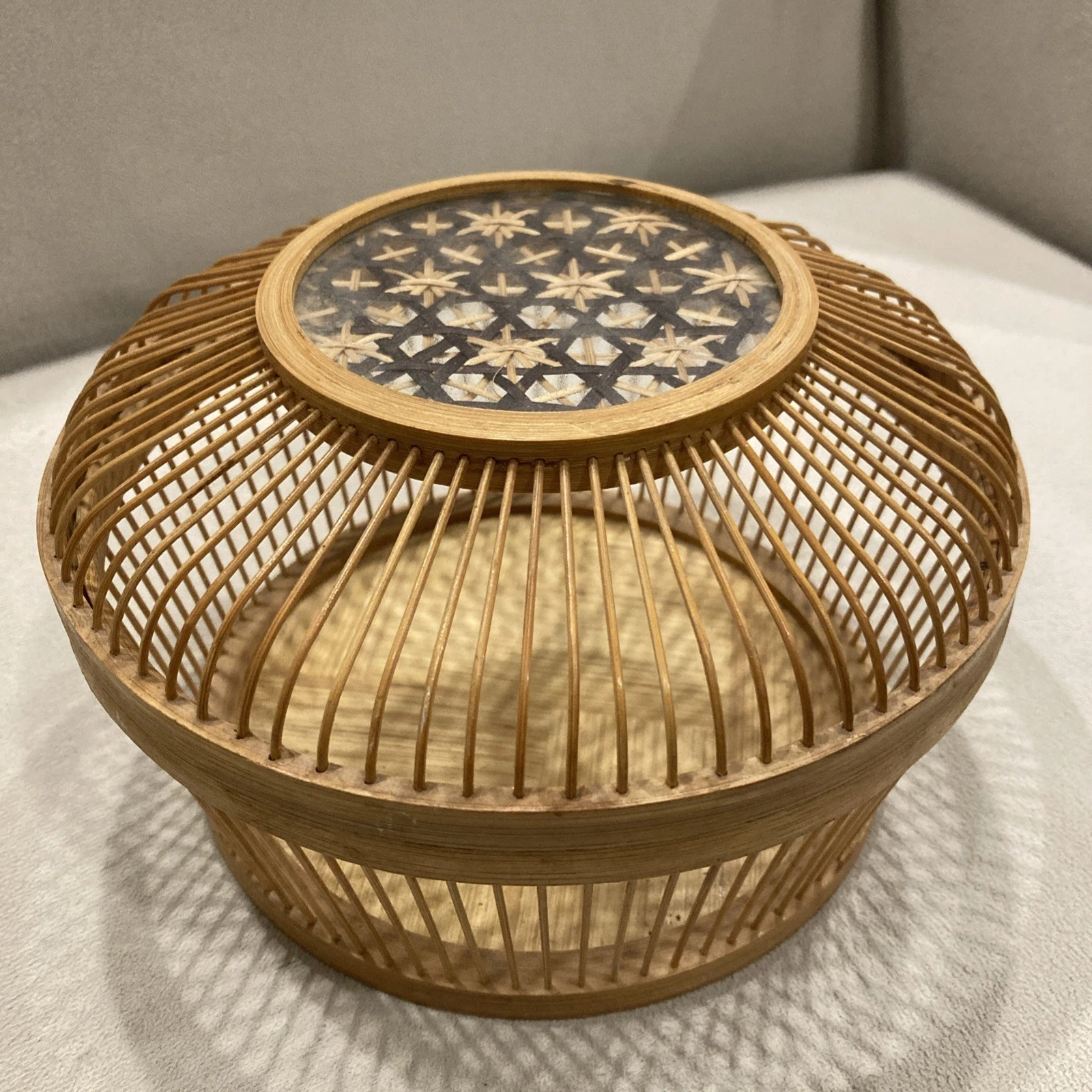 Vintage Handwoven Bamboo Cricket Cage – Asian Folk Art Insect Carrier