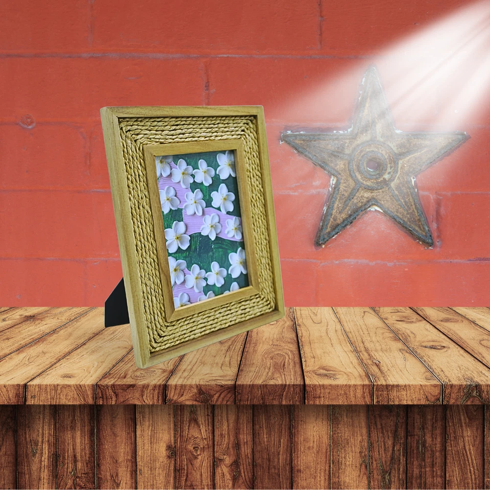 TAKORO 5x7 Mango Madera Cáscara de Maíz Marco Rústico Boho Hecho a Mano Foto Sostenible Foto 4 de 4