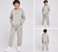 Adidas Kids Beige Tracksuit Set Hoodie Joggers Striped L 14/16 NWT
