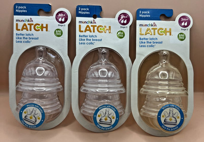 3 Packs of Munchkin Latch Baby Bottle Nipples STAGE 2 (3m+) BPA Free New