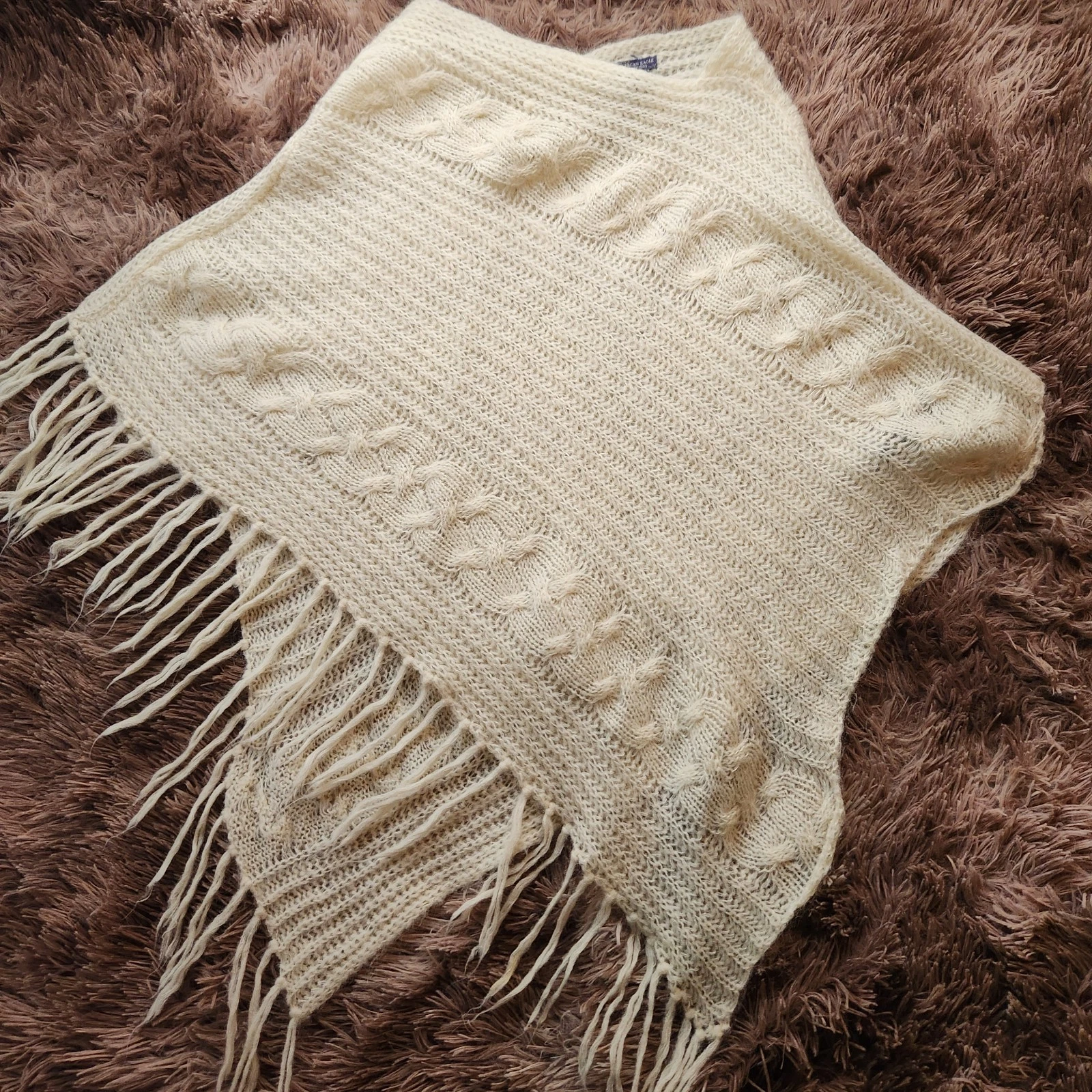 American Eagle Outfitters Mohair Wool Cable-knit Fringe Poncho Shawl Boho OSFM