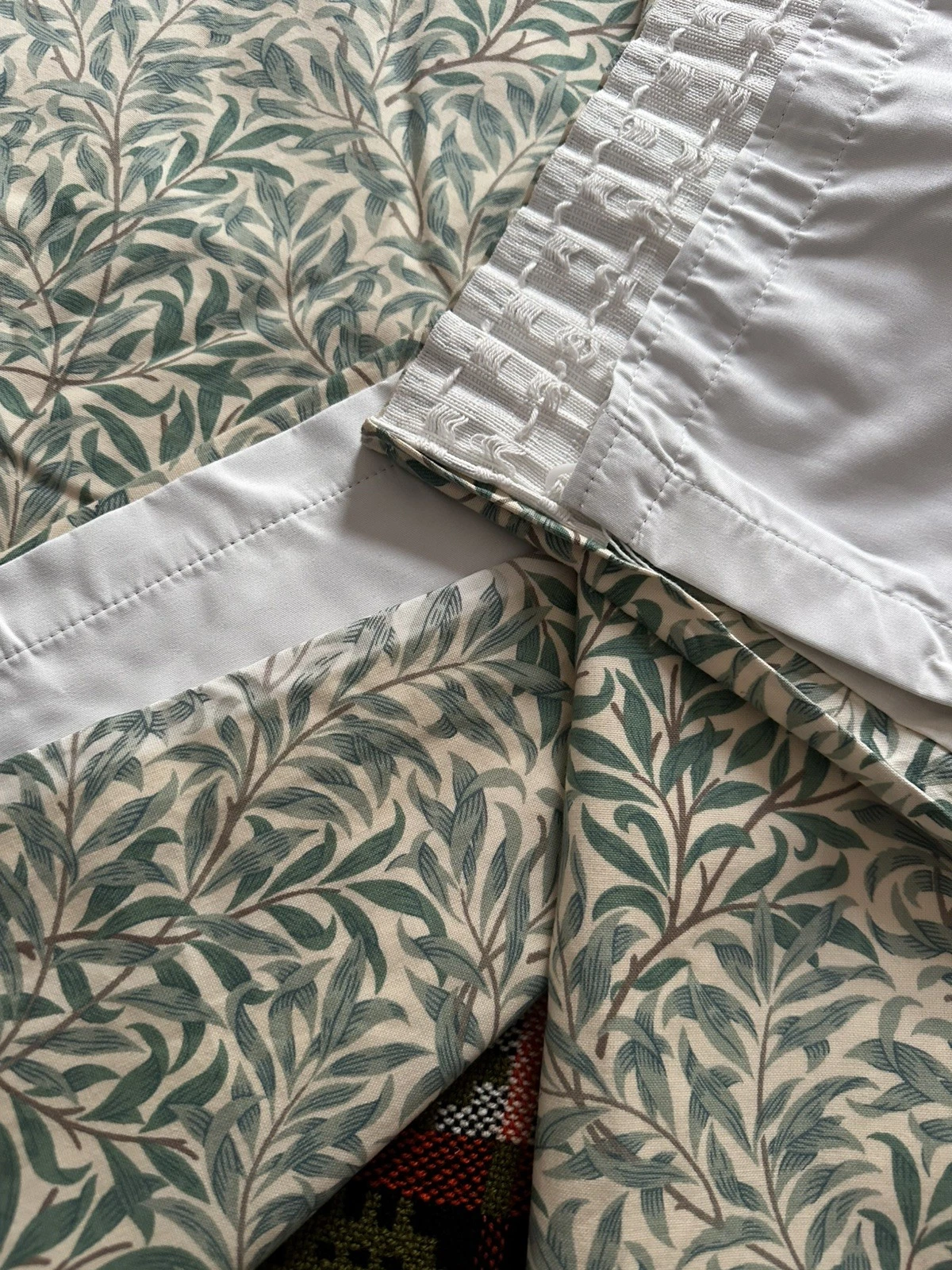 William Morris Green Willow Bough Minor Lined Pencil Pleat Curtains by SANDERSON