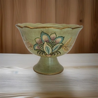 Echo Point Collection Pedestal Pottery Bowl - Ceramic - 8'' x 6'' - Green and Glod