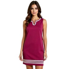 Talbots Petites Pink Sleeveless Ric-Rac Trim Shift Dress 2P Split Neck Scalloped