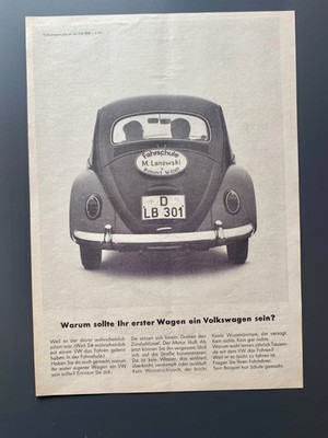 VW Käfer Fahrschule Düsseldorf Volkswsgen Oldtimer 1964 Vintage Werbung Reklame