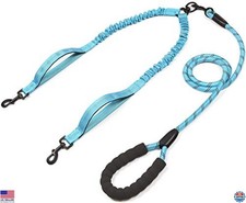Dual Dog Leash with 2 Traffic Handles - 360 Swivel, Shock-Absorbing Bungee