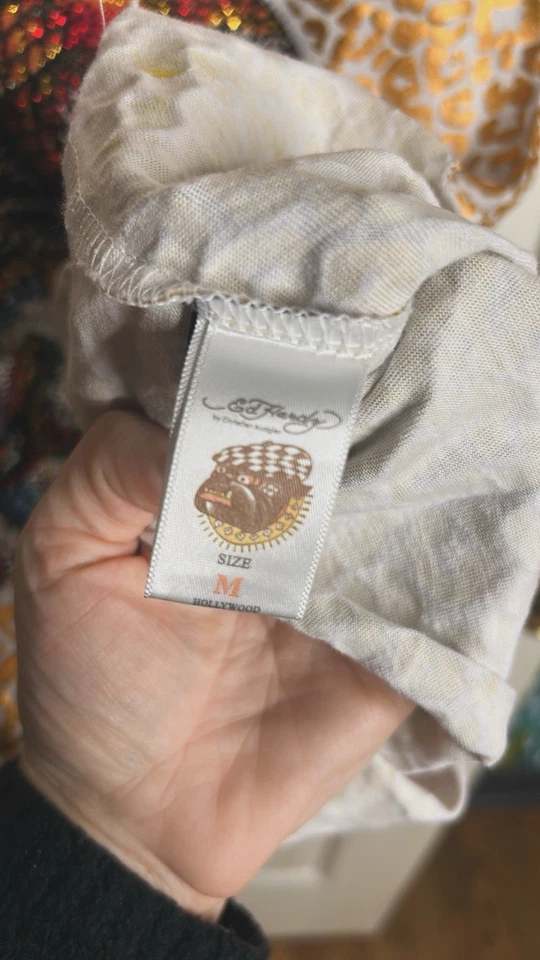 Ed Hardy 复古 Y2K 金属豹水钻衬衫连衣裙 尺寸 M 二手状况完好 — 第 3/4 张图片