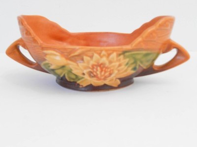 Vintage Roseville Art Pottery Water Lily Bowl, Shape 439-6, Orange