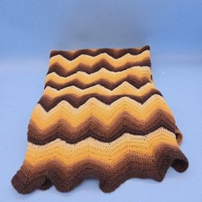 VTG Crochet Chevron Ripple Afghan Throw Blanket Earth Tones 18x39