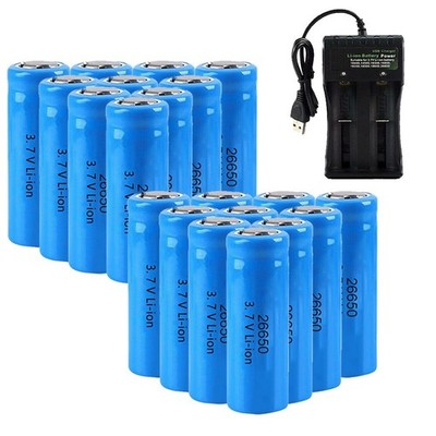Wiederaufladbare 3.7V Li-Ion Batterie 26650 & Ladegerät  Taschenlampe Los