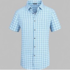 Mens Wrinkle Free 4 Way Stretch Short Sleeve Business Casual Button Down