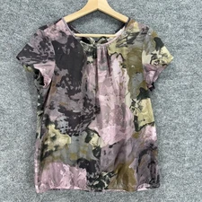 Loft Blouse Women M Medium Purple Colorblock Zipper Short Sleeve Round Neck