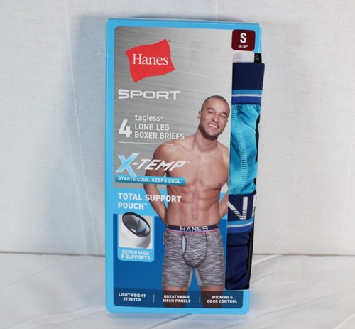 Hanes Sport Boxer Briefs Underwear X-Temp Mens Tagless Long Leg Small 28-30" New