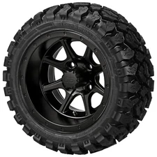 (4) Golf Cart 20x10R12 Sierra Rover Radial Tire on 12x7 Matte Black Azusa Wheels