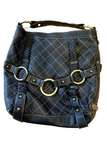 Isabella Fiore Black Leather Handbag Carina Quilt… - image 1