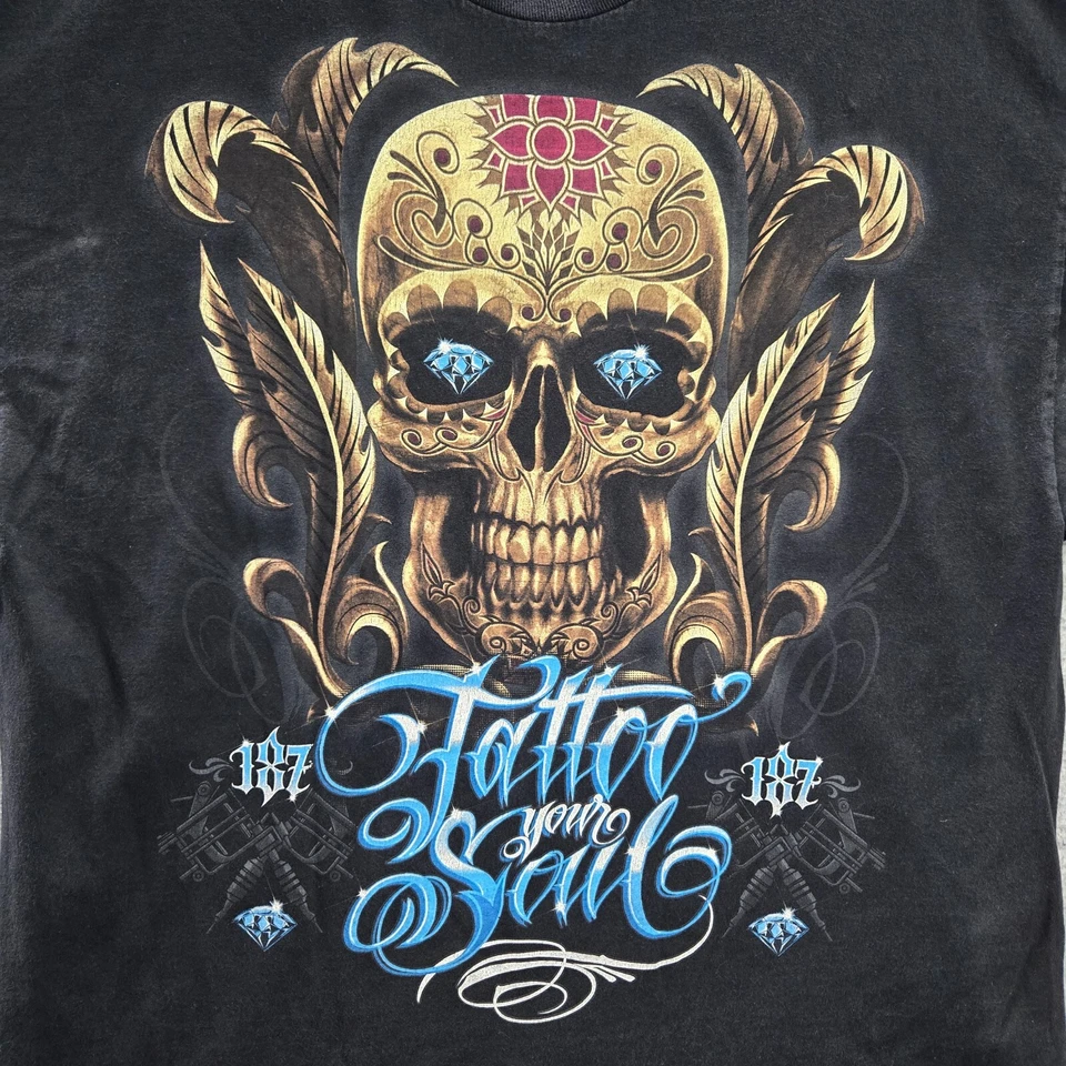 187 Inc Men Shirt 2XL Black Tattoo Your Soul Skullcandy Diamond Ink Graphic Tee - Image 3 of 4
