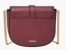 Fossil Emery Micro Crossbody Wine Leather Chain Trim SHB3148609 NWT $150 MSRP