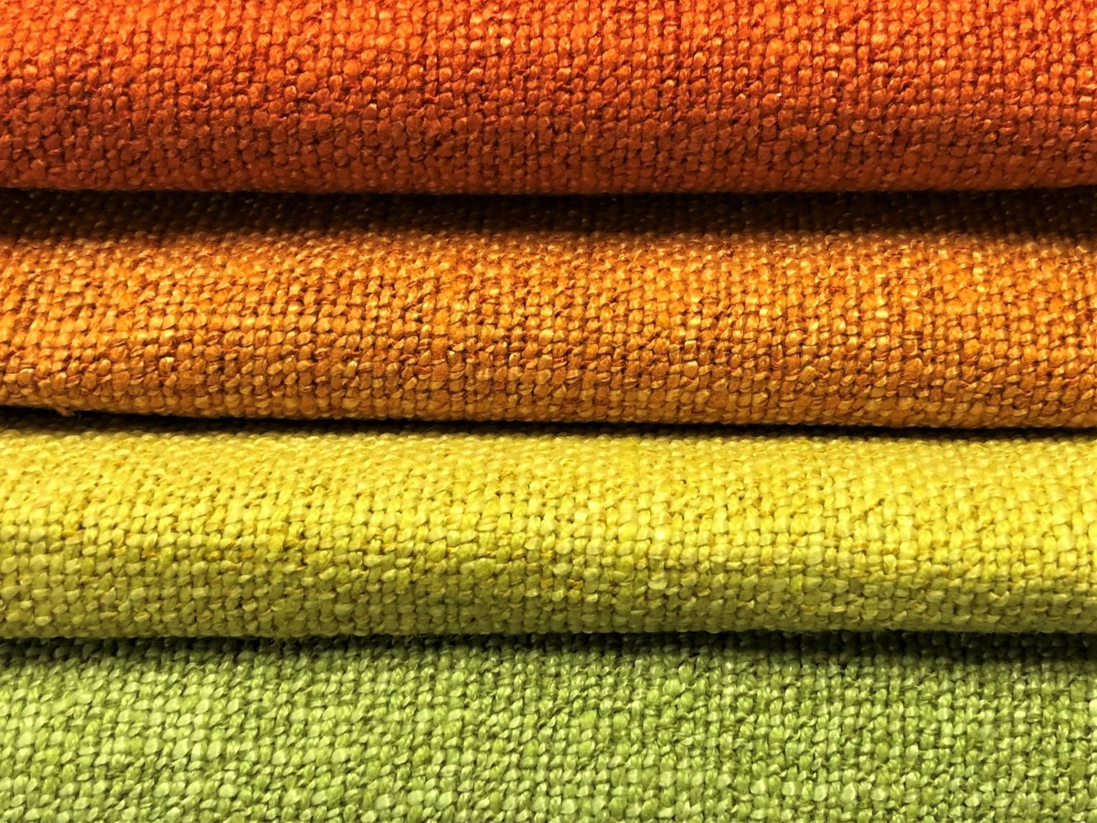 Burnt Orange Yellow Green Mid Century Modern Tweed Upholstery Drapery Fabric