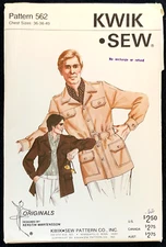 70s Men's Knit Leisure Suit Safari Shirt Jacket Kwik-Sew Pattern 36-40" Chest UC