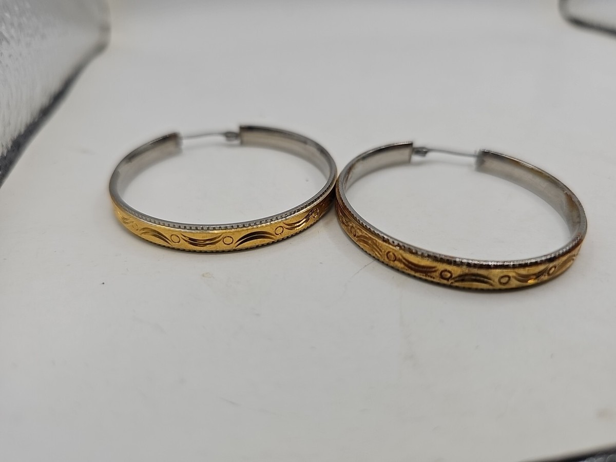 Silver/Gold Rim Hoop Earrings View 6