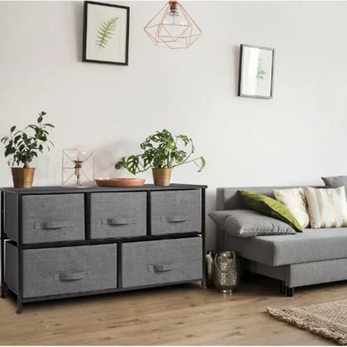 Modern Chest of Drawers Fabric 5 Drawer Dresser Cabinet for Bedroom Living Room - Picture 6 of 13