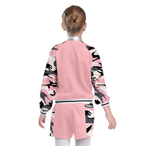 Kids Girls Sweatsuit Hip Hop Jacket And Shorts Full Zip Tracksuit Spring Active - Picture 39 of 55